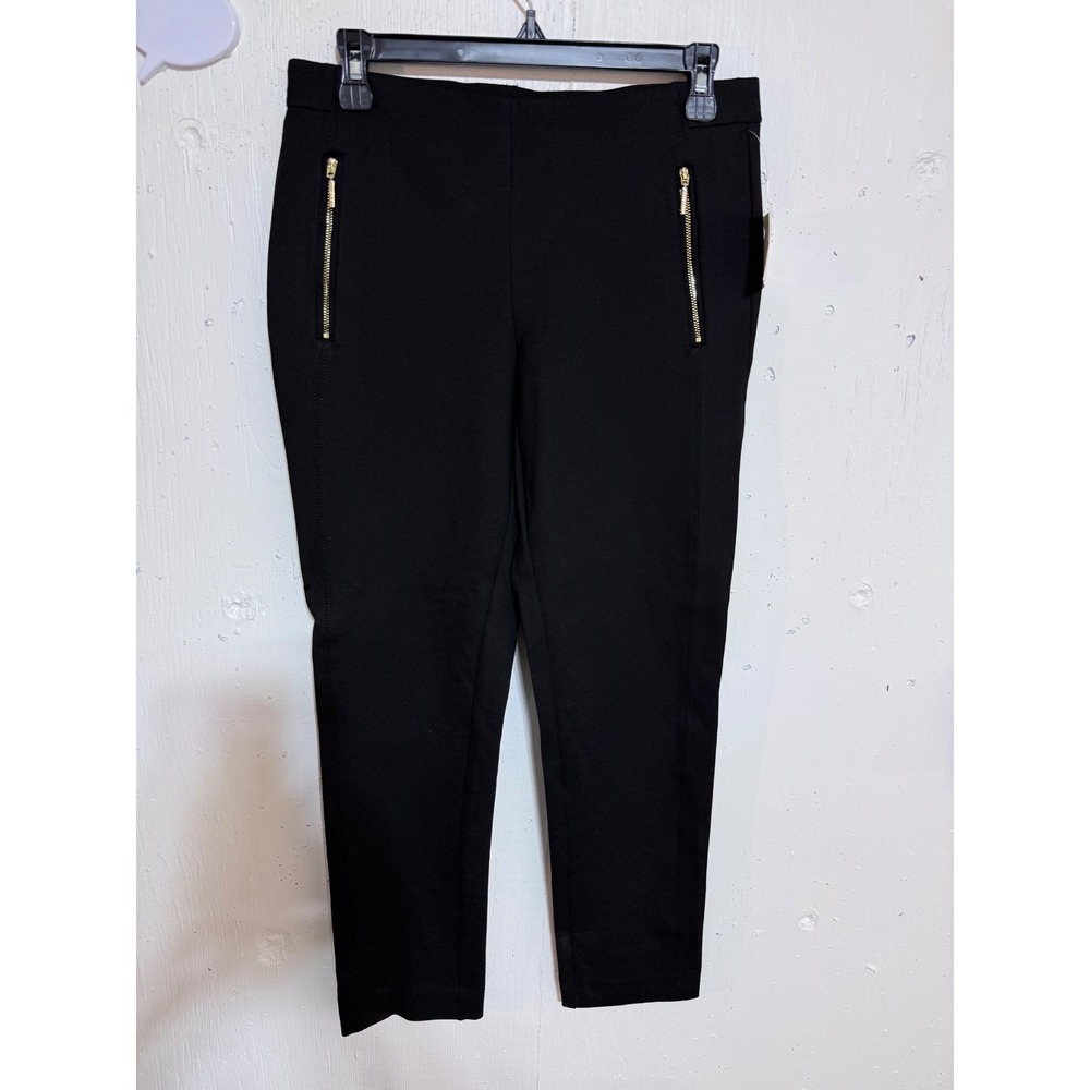 Anne Klein Womens Black Pull On Ankle Pants Gold Zipper Pockets Size 4 NEW
